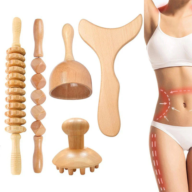 Povei Wooden Massage Roller for Body & Face Therapy - Handheld Massager for Relaxation & Shaping