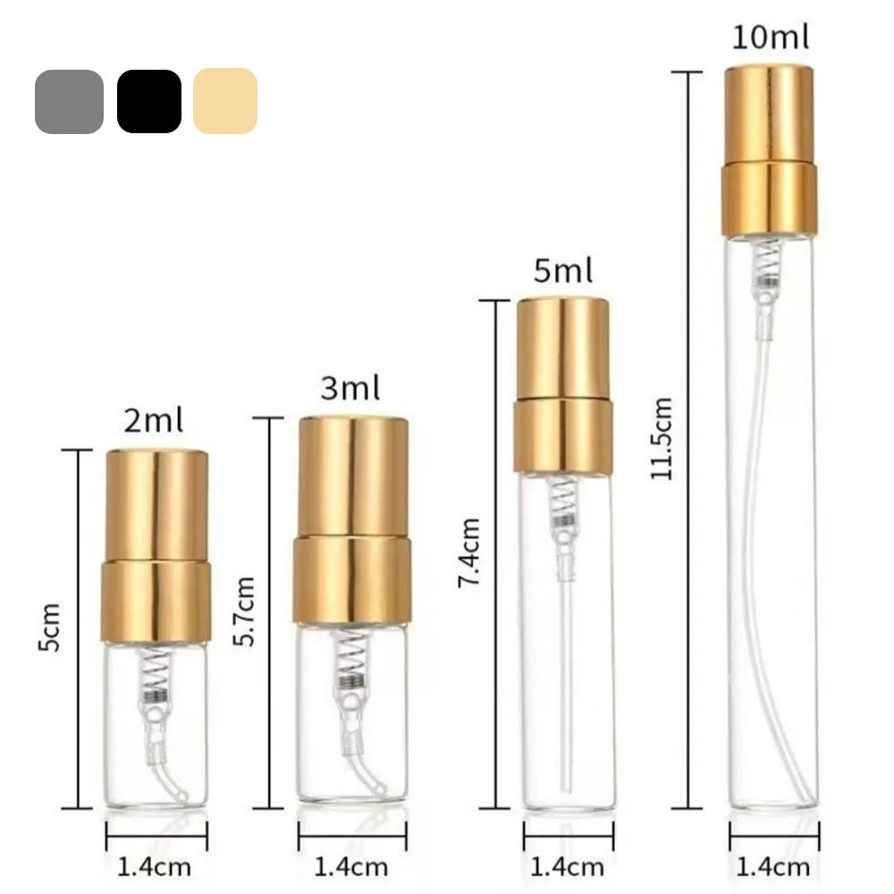 Povei 10ml Mini Glass Perfume Spray Bottle Gold Atomizer Refillable Vials