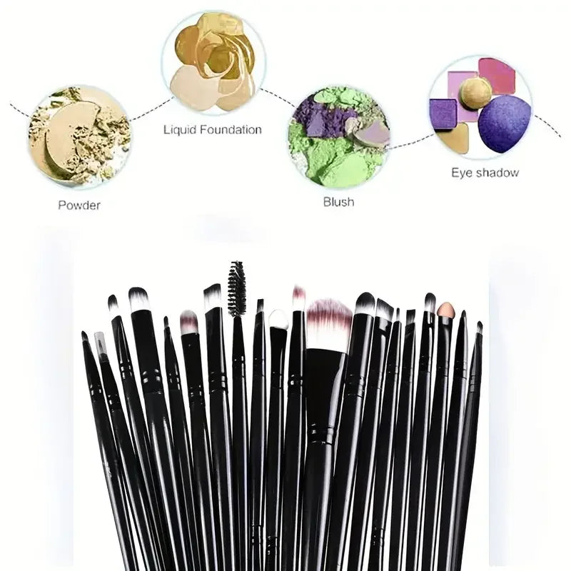 Povei 20-Piece Makeup Brush Set for Face, Eyes, and Lips