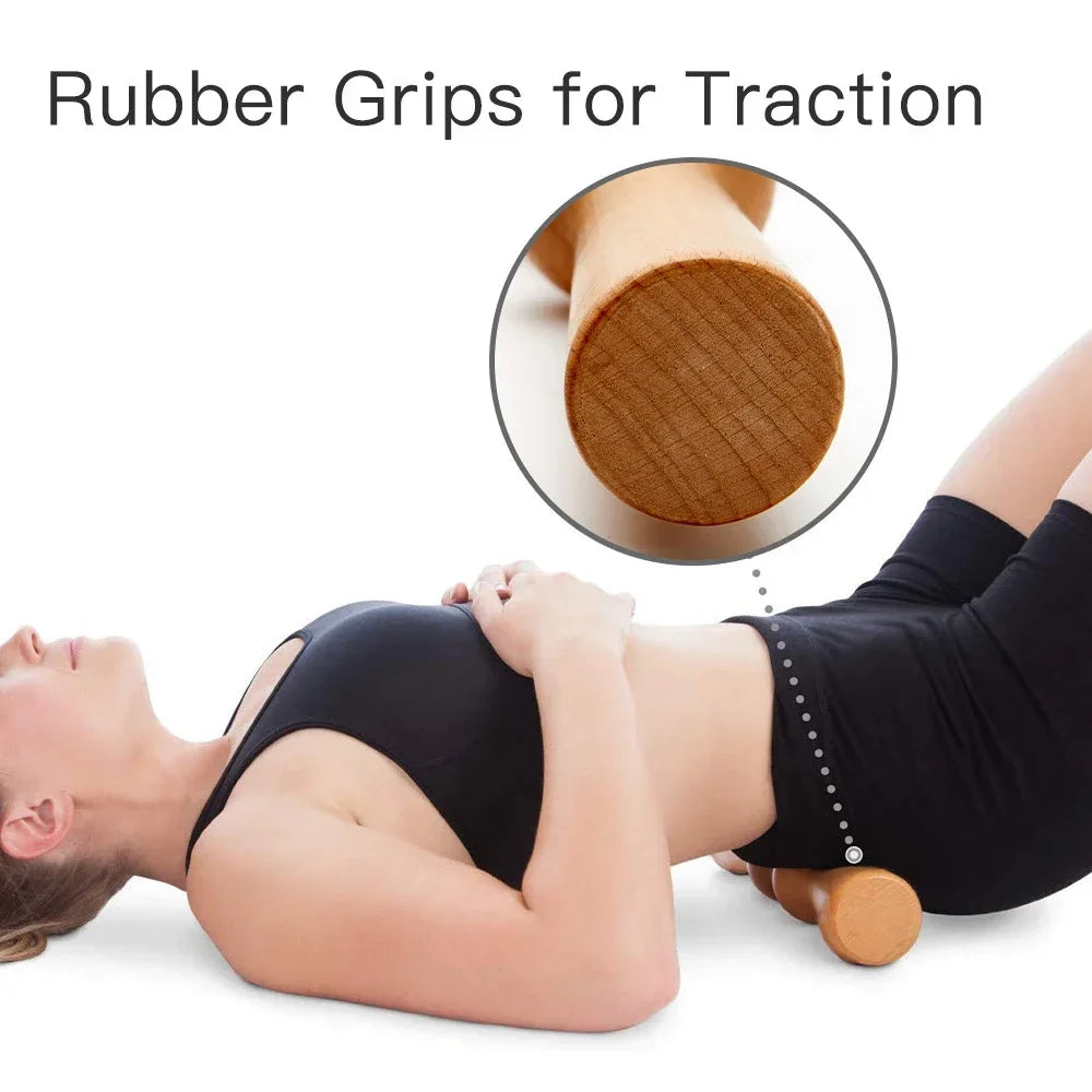 Povei Wood Back Roller & Spine Stretcher for Pain Relief, Muscle Recovery & Massage