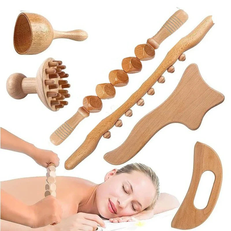 Povei Wooden Massage Roller for Body & Face Therapy - Handheld Massager for Relaxation & Shaping