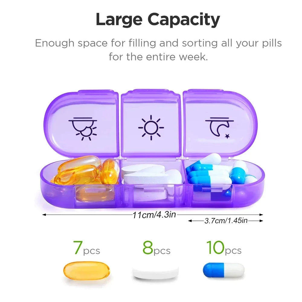 Povei Pill Organizer 3 Times Daily, Weekly Case, Supplement Holder, Vitamin Box