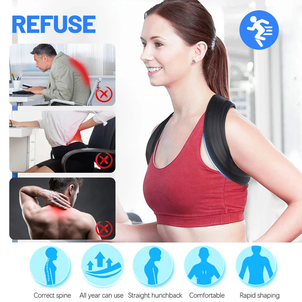 Back Straightener Posture Corrector by Povei: Adjustable Upper Back and Shoulder Brace for Better Posture