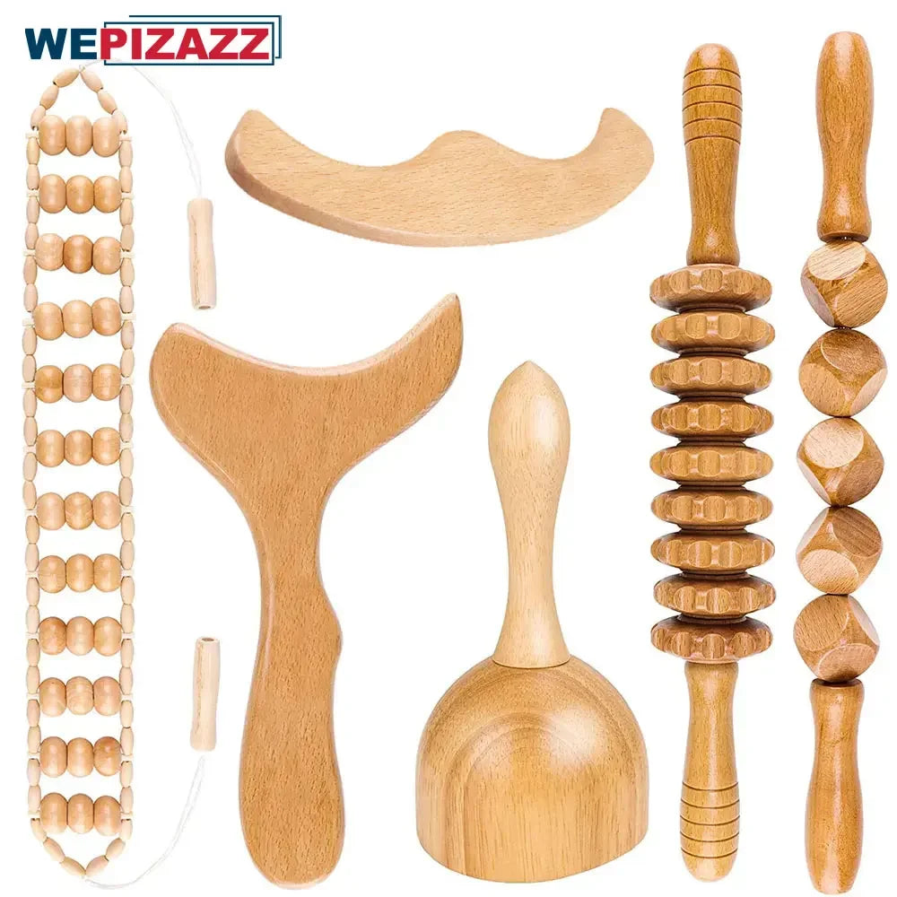 Povei Wooden Massage Tools Kit for Lymphatic Drainage and Muscle Pain Relief