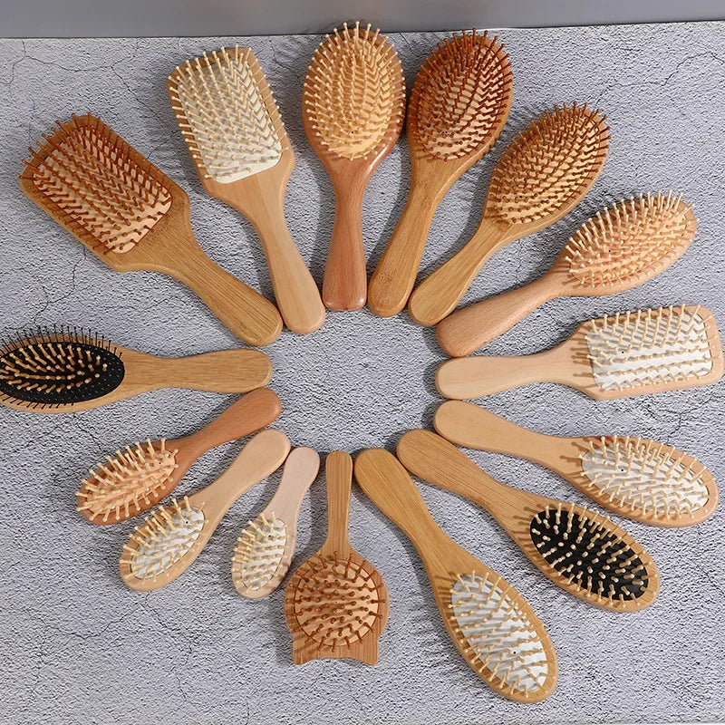 Povei Bamboo Air Cushion Hair Loss Massage Brush Comb for Healthy Scalp.