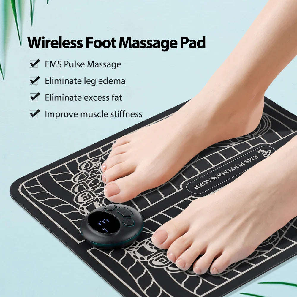 Povei Electric Foot Massager Pad Muscle Stimulator with LCD Mat and TENS Pulse Technology