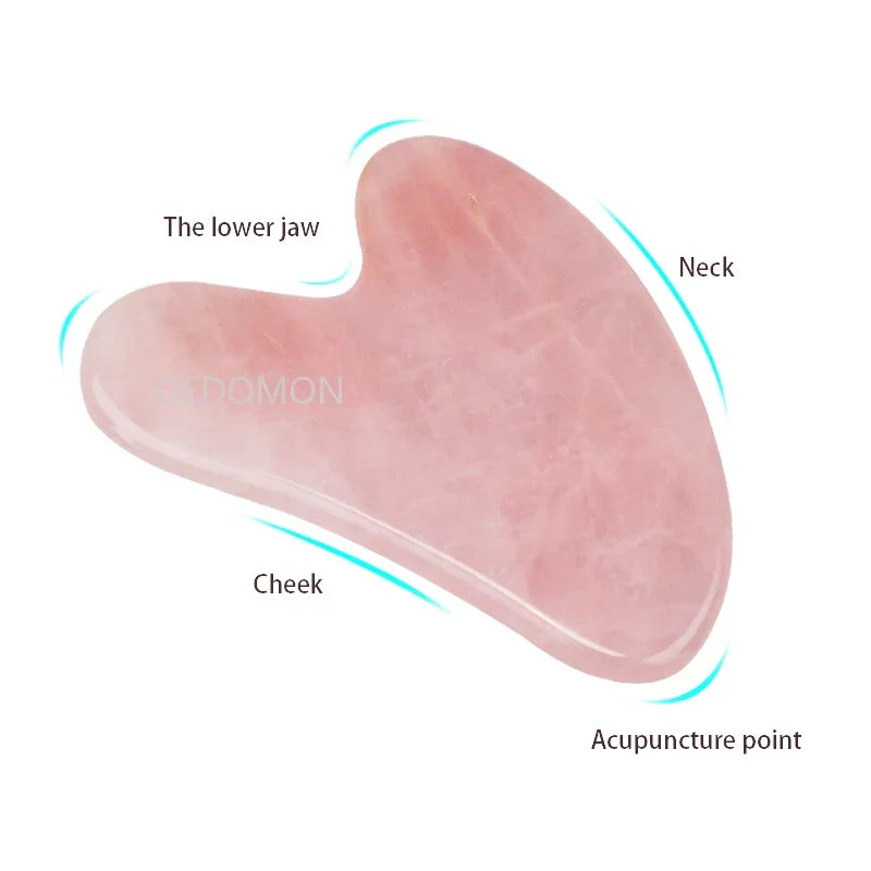 Povei Rose Quartz Jade Gua Sha Scraper for Face and Neck Massage Skin Care