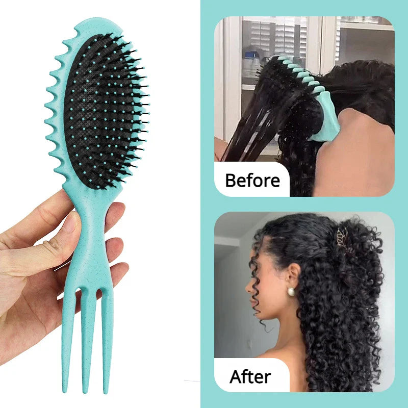 Povei Boar Bristle Detangling Styling Brush for Curls and Scalp Massaging