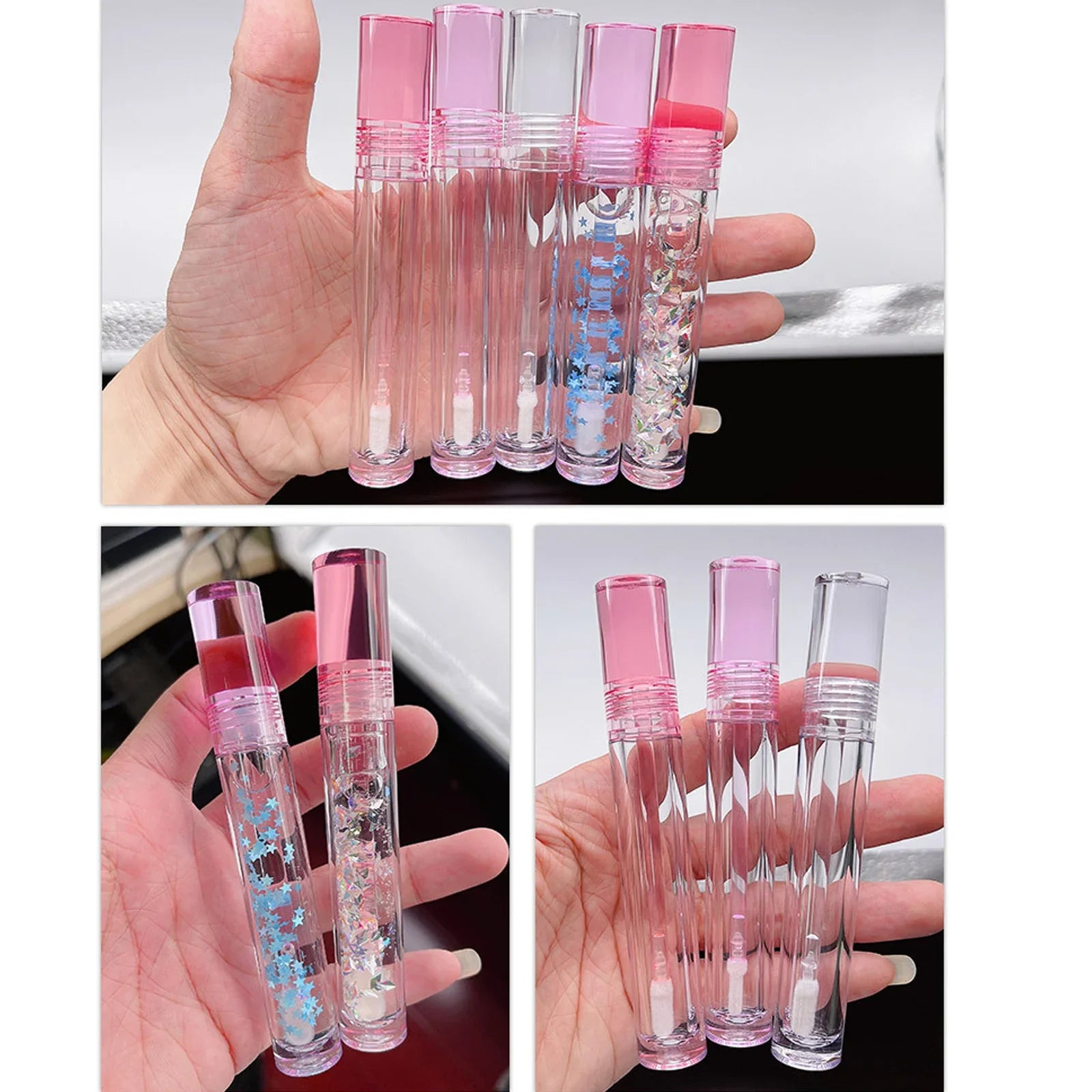 Povei 7.8ml Clear Lipstick Lip Glaze Gloss Container Mascara Eyeliner Cosmetics Pack