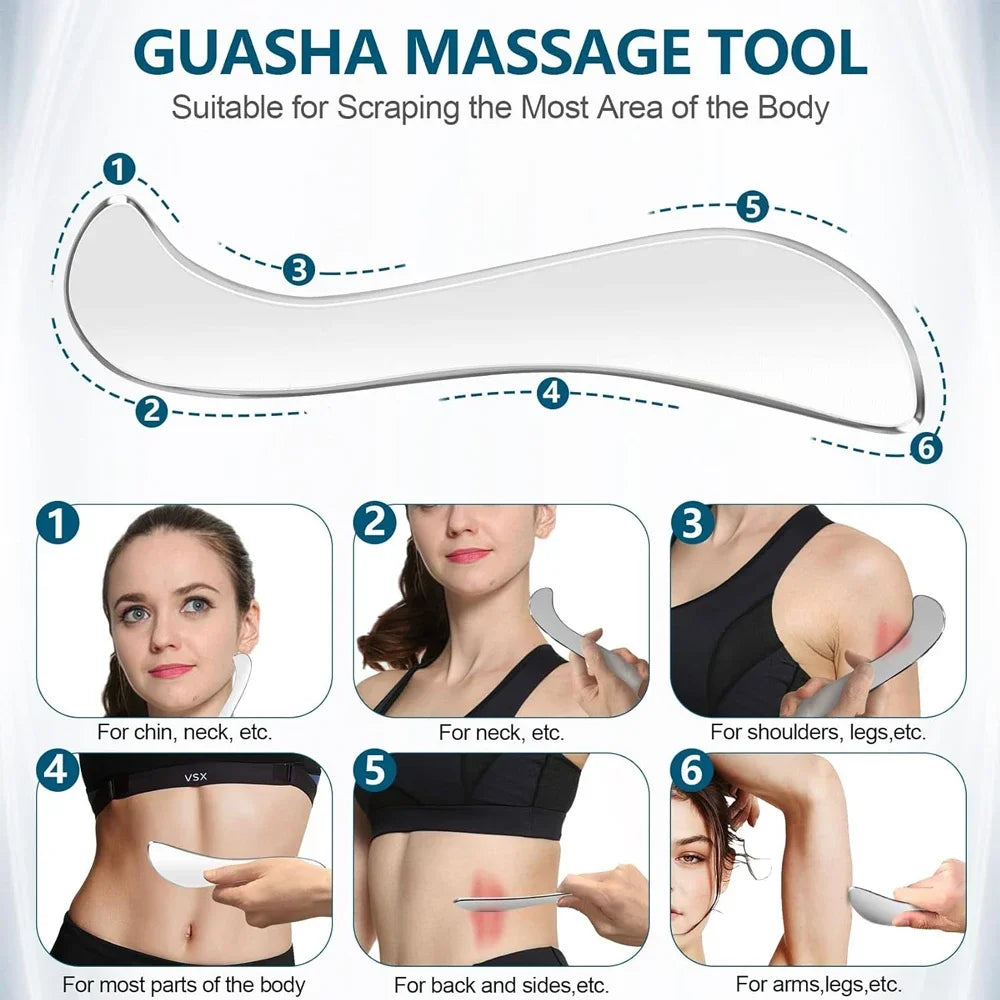 Povei Stainless Steel Gua Sha Muscle Scraper for Lymphatic Drainage & Massage