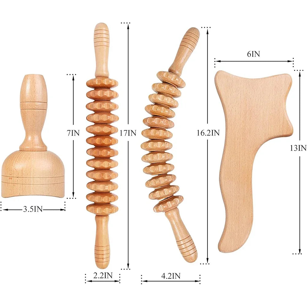 Povei Curved Massage Roller Stick for Wood Therapy, Body Sculpting and Lymphatic Drainage