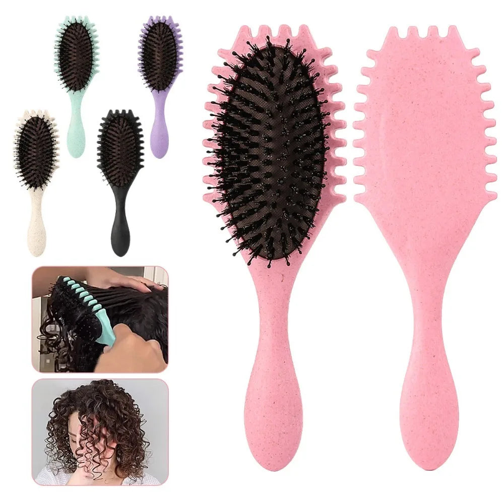 Povei Boar Bristle Curl Defining Brush & Detangling Comb for Styling Tools