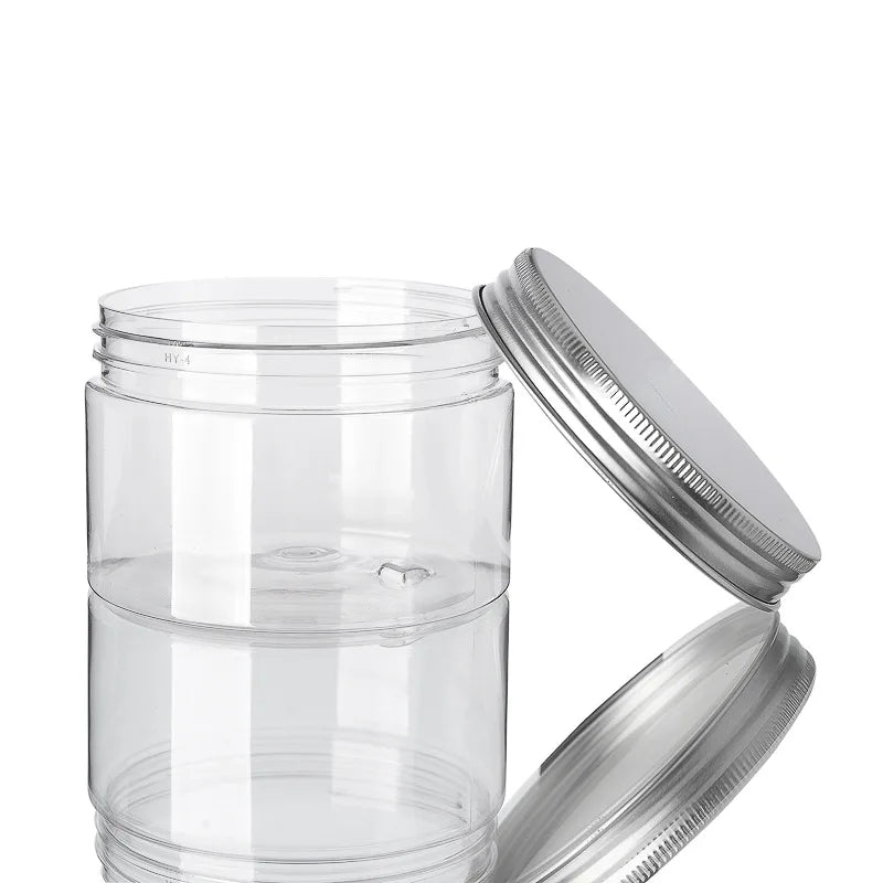 Povei Clear Plastic Storage Jar with Aluminum Lid - Various Sizes