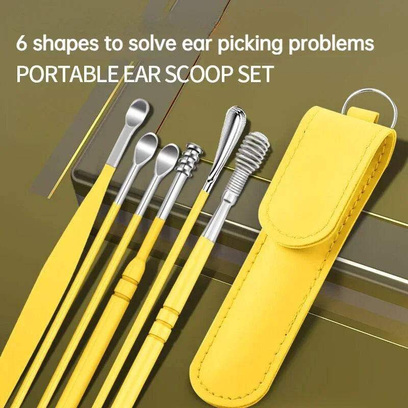 Povei Stainless Steel Ear Cleaner Spoon Set for Gentle Ear Care, 6PCS