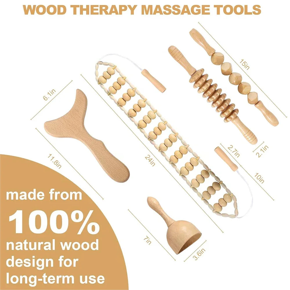 Povei Wood Therapy Massage Tools Kit for Body Contouring and Cellulite Reduction