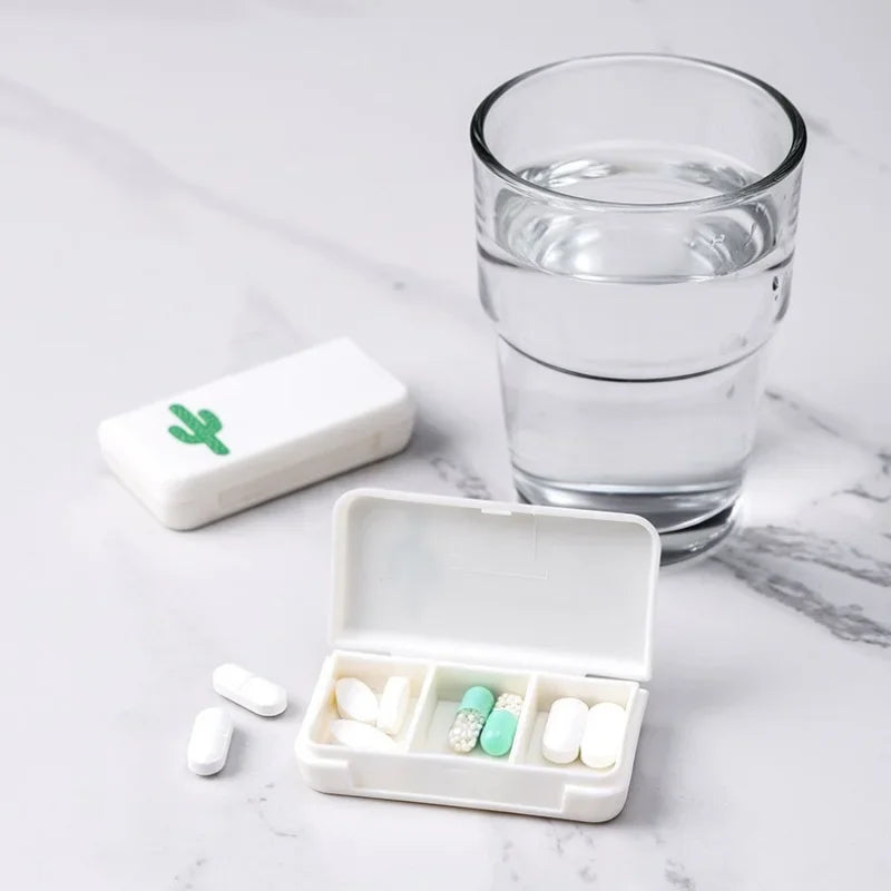 Flamingo Cactus Leaf Pill Dispenser by Povei: Mini Organizer Case for Medication