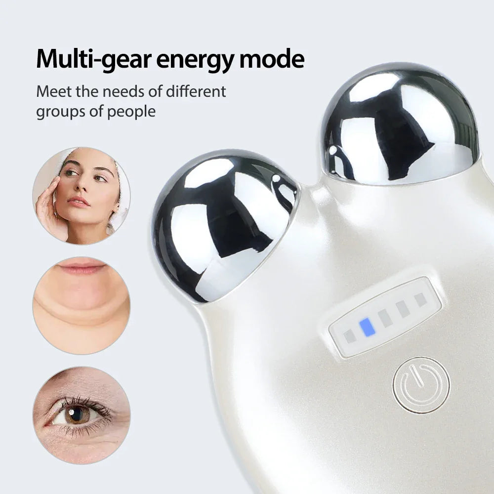 Povei 3D Roller Facial Microcurrent V Face Lifting Beauty Instrument Skin Rejuvenation EMS Eye Care