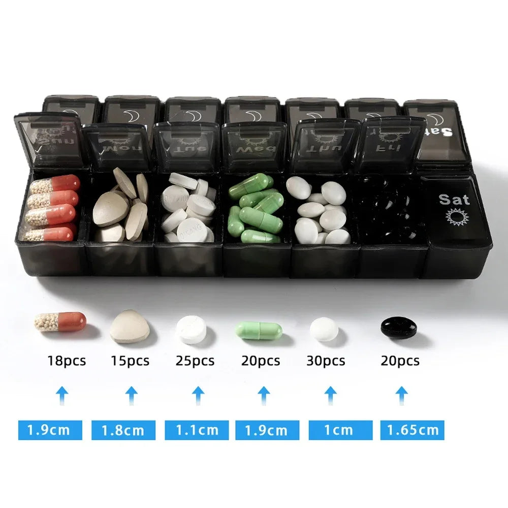 Povei 7-Day AM PM Pill Organizer, Large Weekly Pill Box - Push Button Daily Case