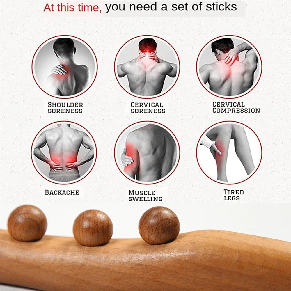 Povei Wooden Gua Sha Massage Stick for Body Pain Relief and Cellulite Reduction