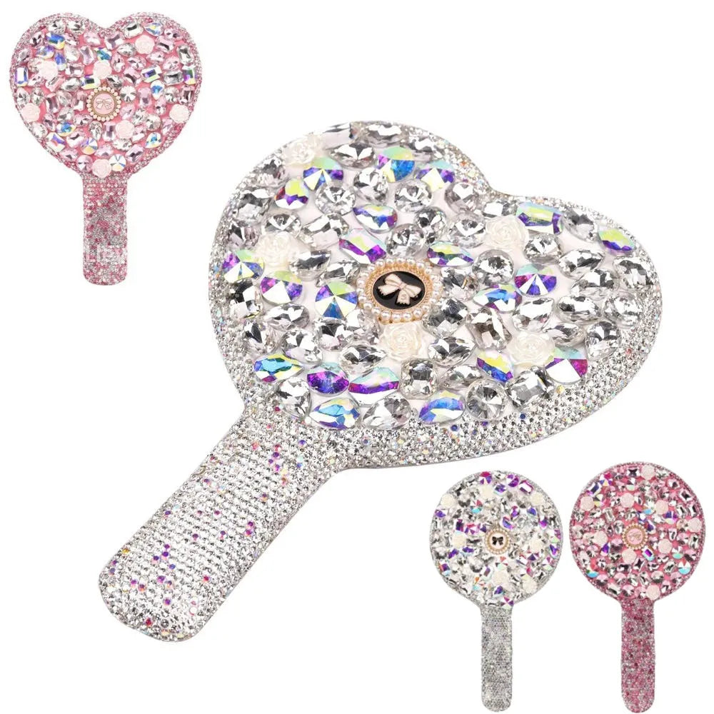 Povei Diamond Handheld Makeup Mirror Square Love Heart Vanity Mirror