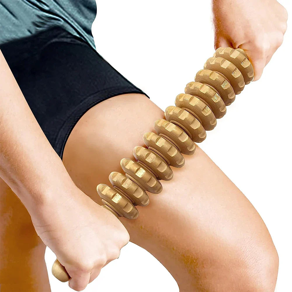 Povei 12-Roller Wooden Massager Stick for Body Therapy and Pain Relief