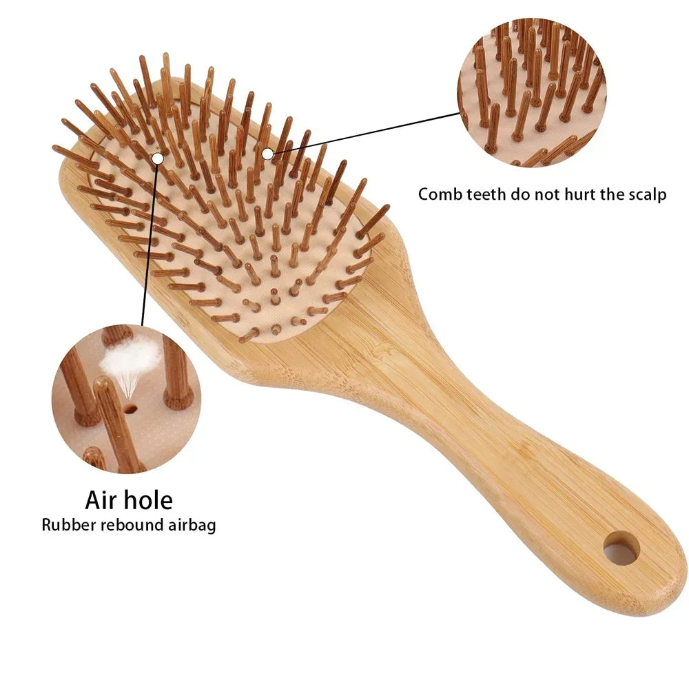 Povei Bamboo Paddle Hair Brush for Women, Thick Bristles, Scalp Massaging Hairbrush