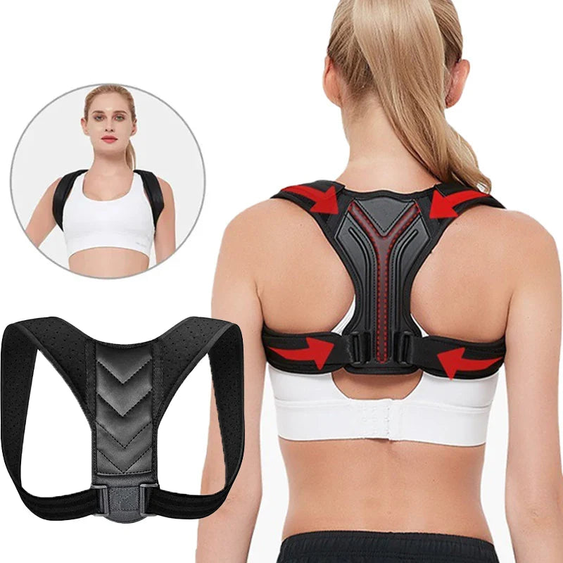 Back Support Posture Corrector by Povei - Adjustable Spine Alignment Brace for Pain Relief