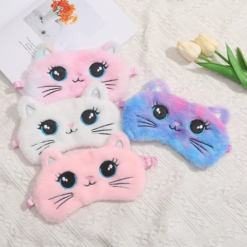 Povei Big Eyes Cat Plush Sleep Mask for Kids and Adults