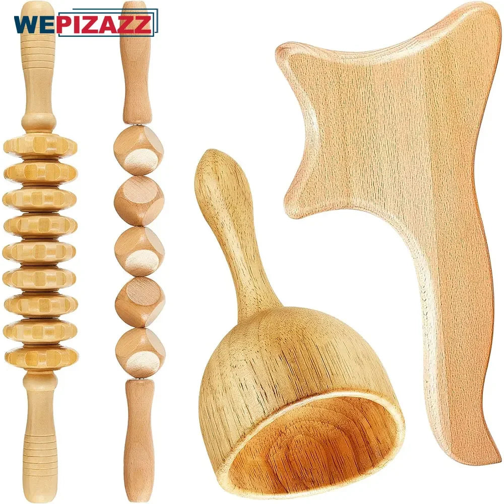 Povei Wood Massage Tools for Cellulite & Pain Relief, Full Body Massager & Gua Sha