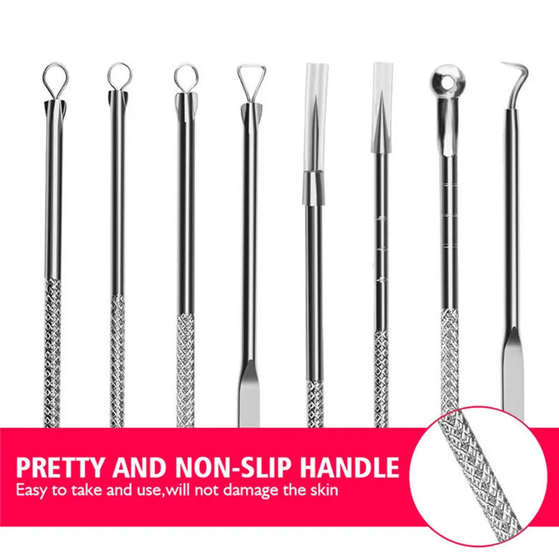 Povei Blackhead Acne Remover Set Stainless Steel Needle Pimple Cleaning Tool