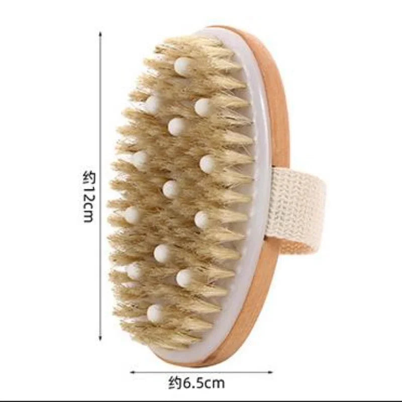 Povei Dry Skin Body Massage Brush Natural Bristle Exfoliates Anti Cellulite Blood Circulation