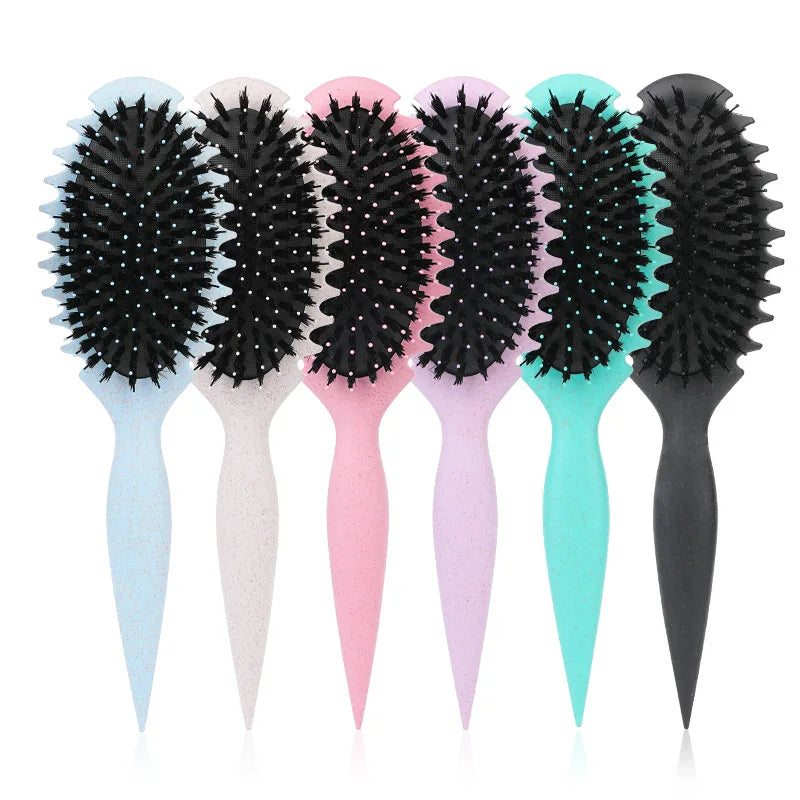 Povei Boar Bristle Curl Defining Hair Brush for Tangled Hair & Scalp Massage