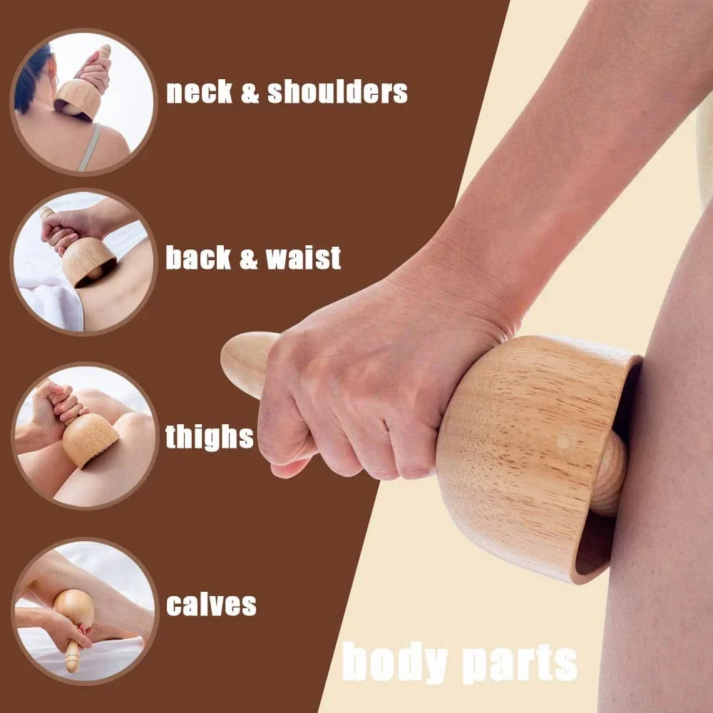 Povei Wooden Therapy Cup & Fascia Roller for Body Shaping, Muscle Relief & Cellulite Remover