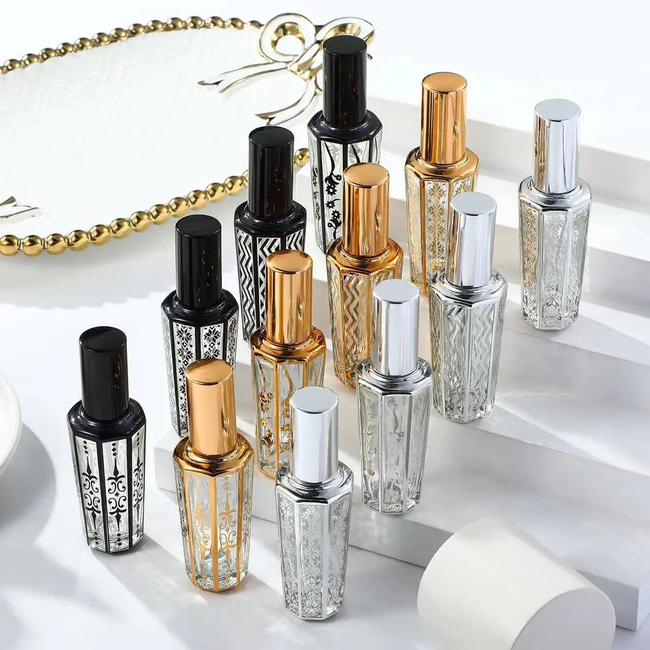 Povei 15ml Mini Perfume Spray Bottles in Gold, Silver, and Black