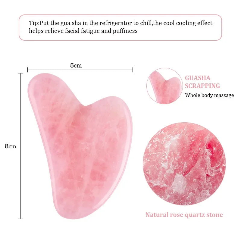 Povei Rose Quartz Jade Gua Sha Scraper for Face and Neck Massage Skin Care