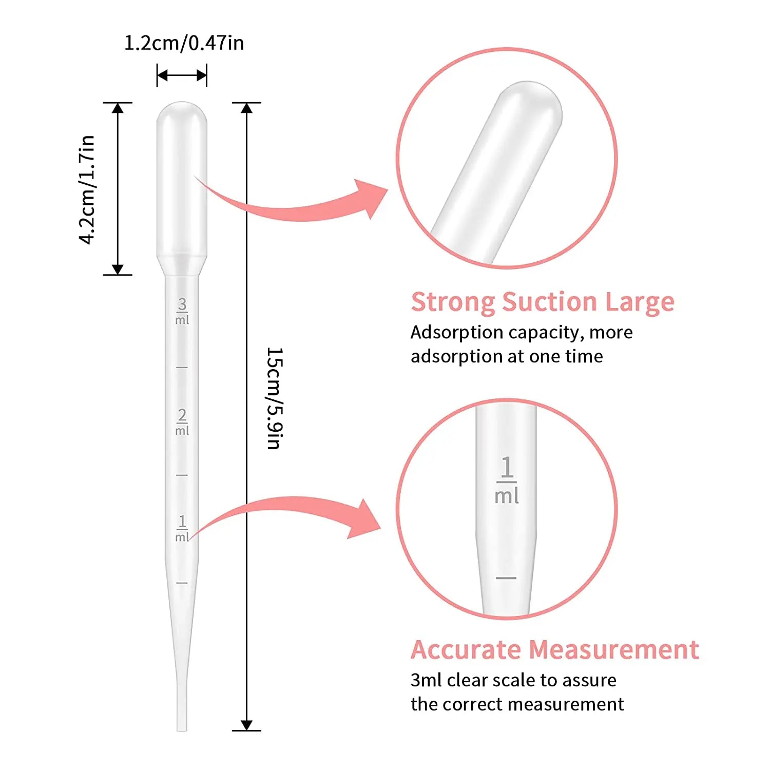 Povei 3ml Plastic Graduated Pipettes for Education