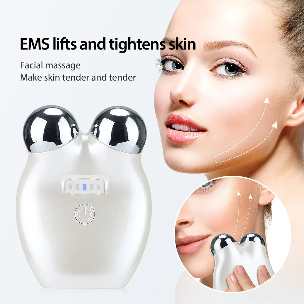 Povei 3D Roller Facial Microcurrent V Face Lifting Beauty Instrument Skin Rejuvenation EMS Eye Care