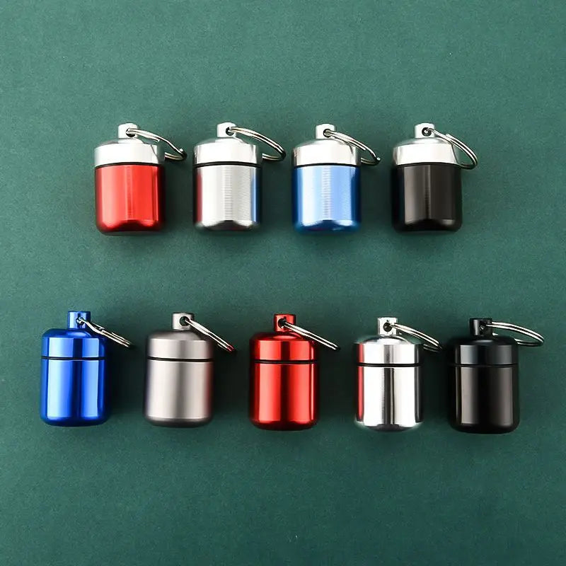 Povei Metal Mini Waterproof Pill Bottle Keychain Container for Medicine Storage