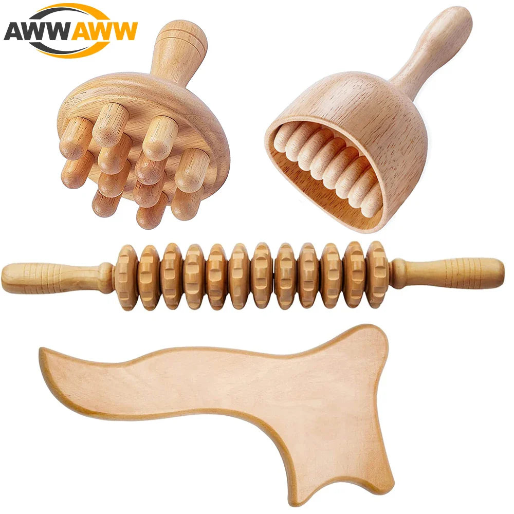 Povei Wood Therapy Massager Set for Muscle Pain Relief & Body Shaping