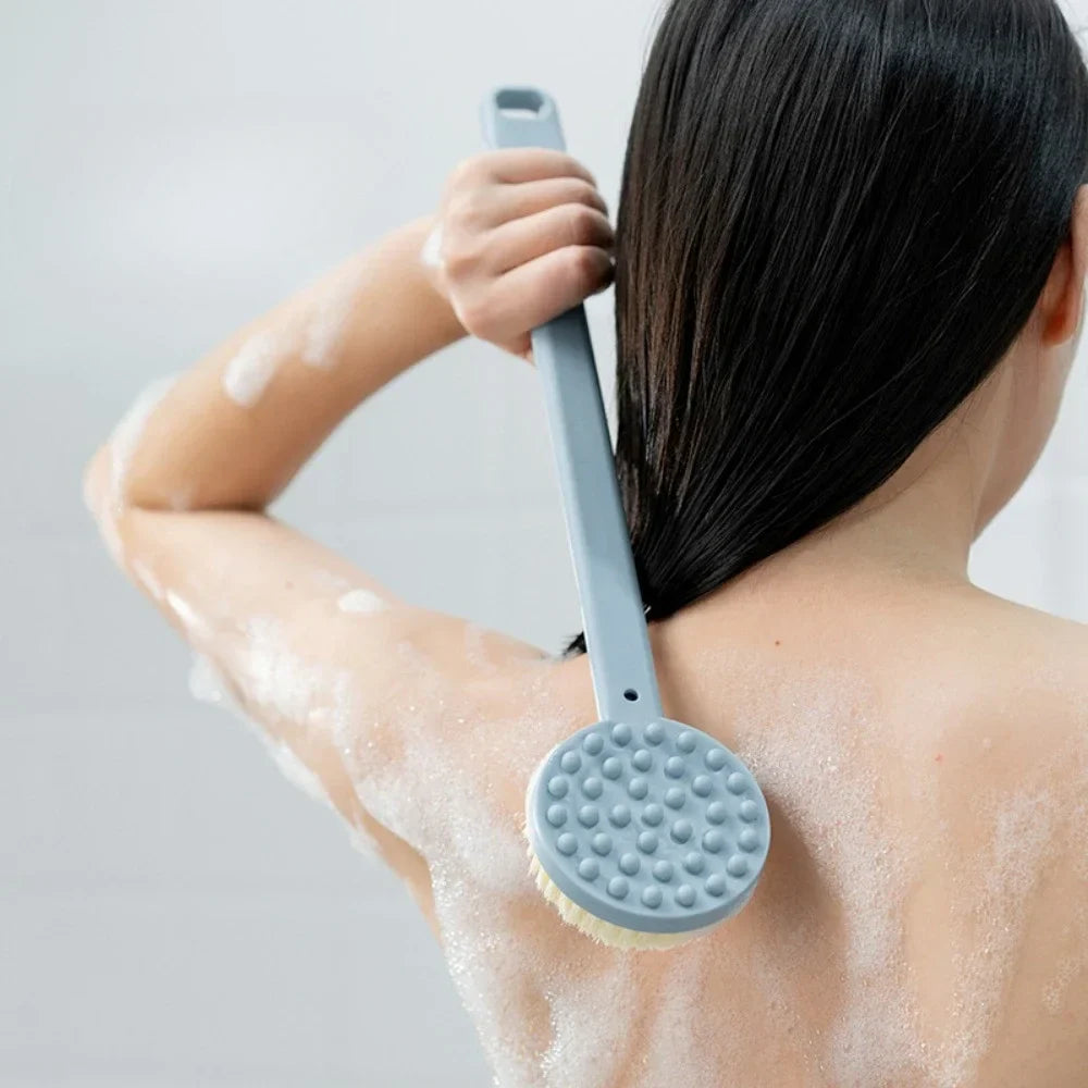 Povei Body Exfoliating Massage Brush Long Handle Shower Back Scrubber