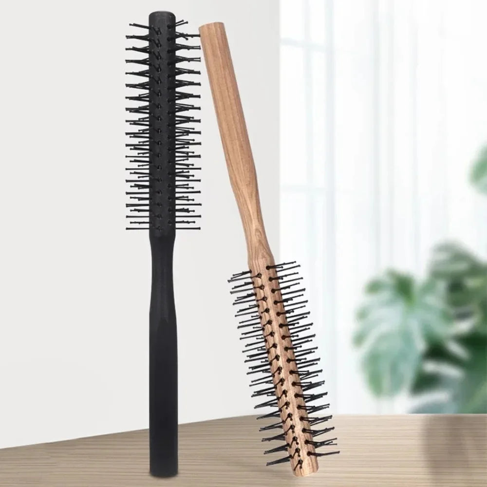 Povei Wood Handle Round Styling Comb for Straight Curly Hair