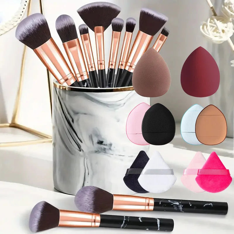 Povei 10-Piece Makeup Brush Set with Sponge for Blending Loose Powder