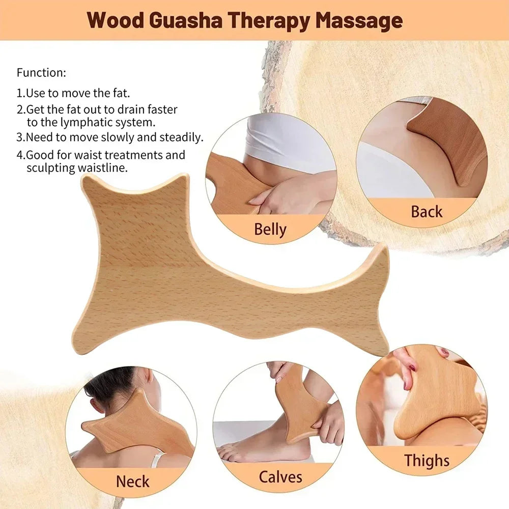 Povei Wooden Gua Sha Massager for Anticellulite Lymphatic Drainage & Muscle Relaxation