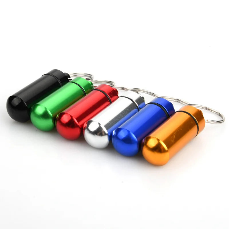 Povei Mini Aluminum Medicine Bottle Keychain Box - Portable & Waterproof