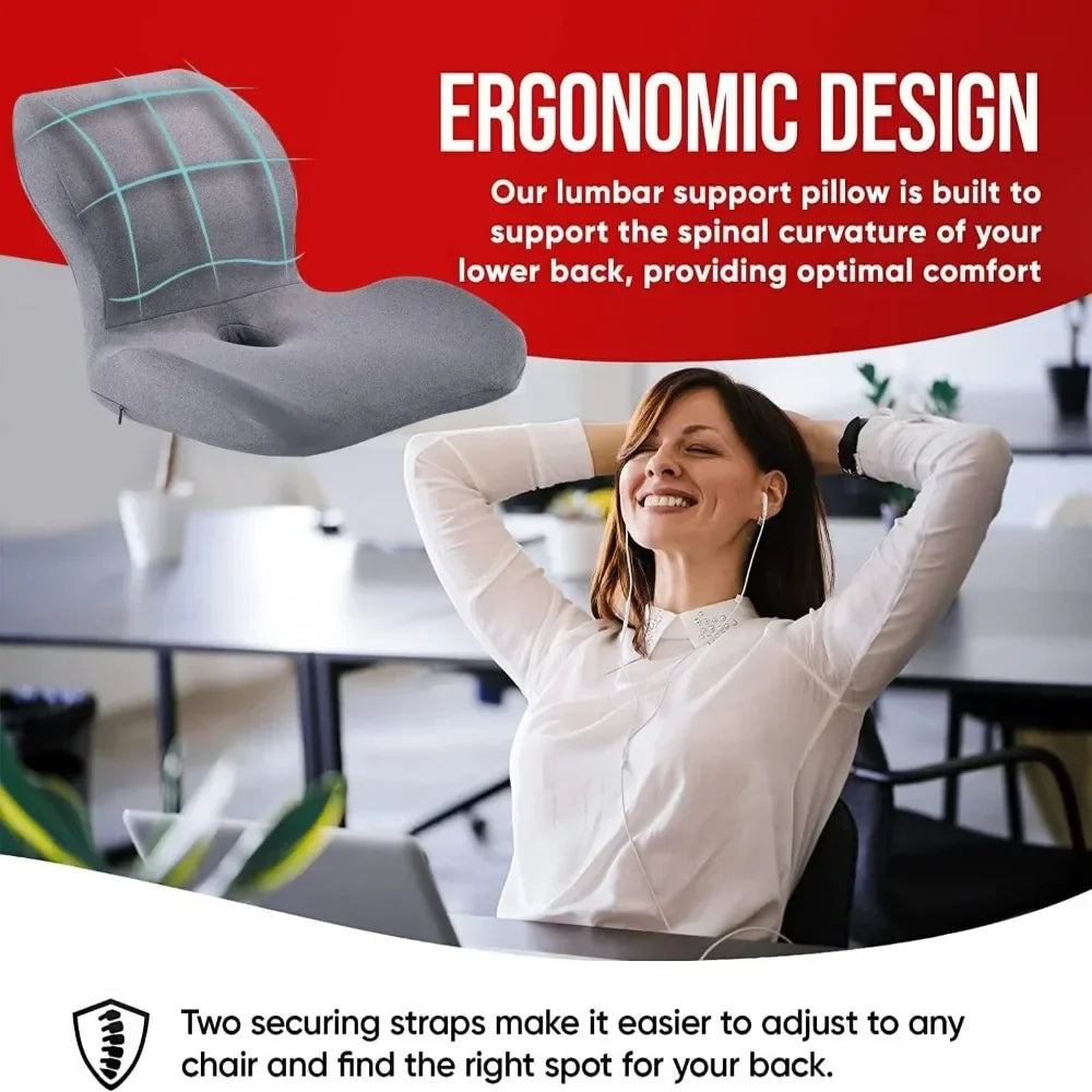 Memory Foam Seat Cushion & Lumbar Support Pillow by Povei