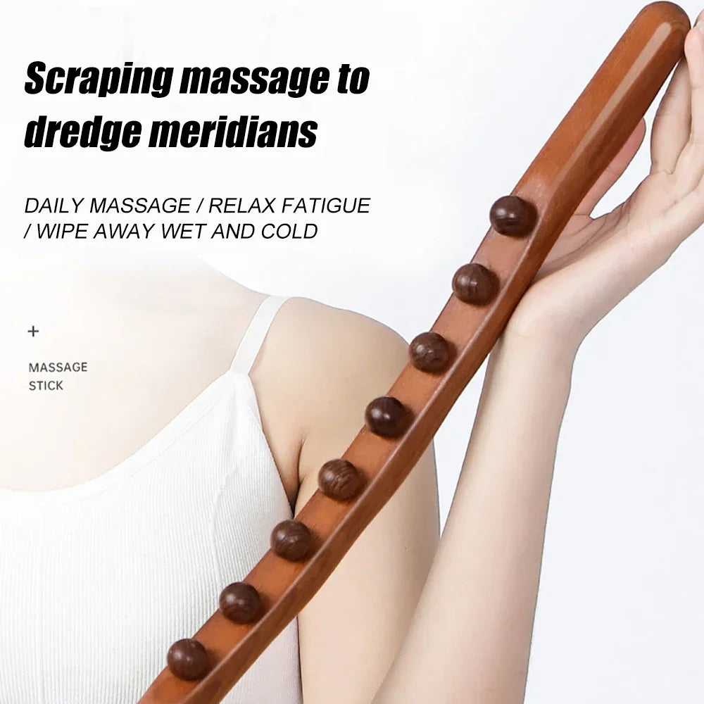 Povei Wooden Gua Sha Massage Stick for Body Pain Relief and Cellulite Reduction