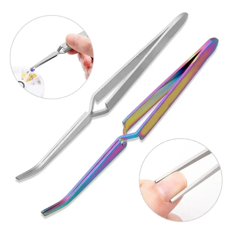 Povei Stainless Steel Cross Tweezers Nail Art Shaping Clip Manicure Tool