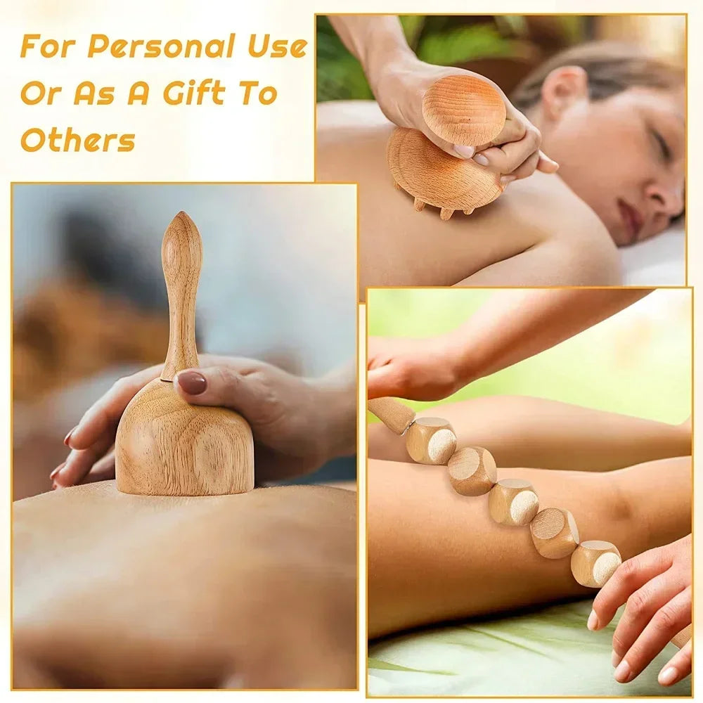 Povei Wood Therapy Massage Tools Set for Body Sculpting & Muscle Pain Relief