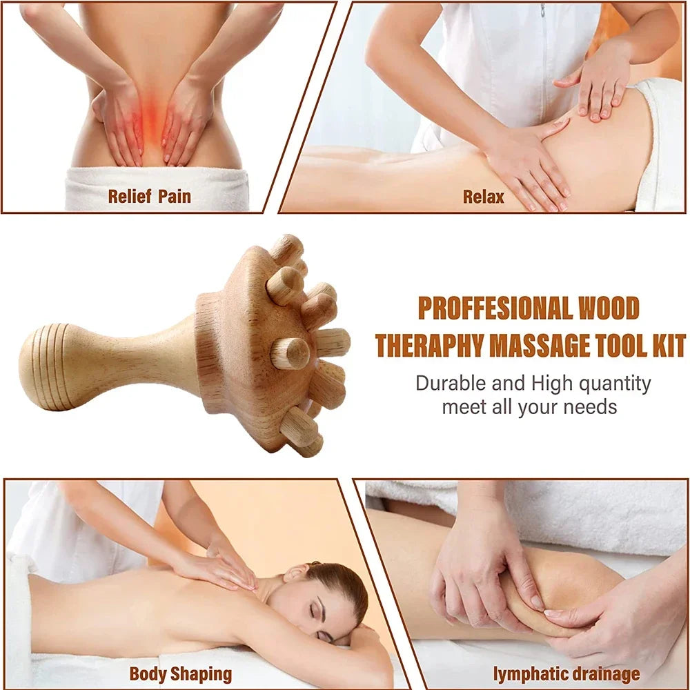 Povei Mushroom Wooden Body Massage Tool for Meridians and Lymphatic Care