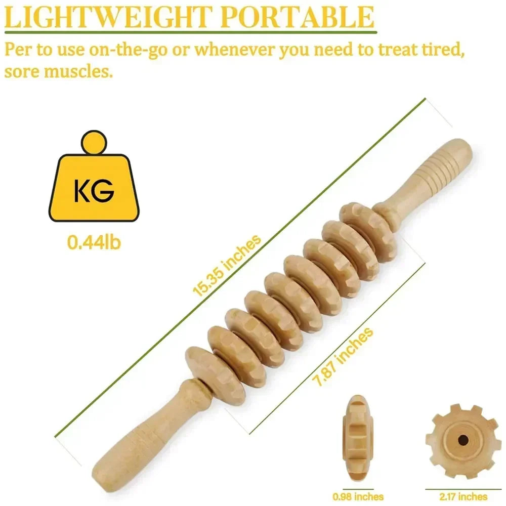 Povei Wood Roller Massager for Body, Lymphatic Drainage & Muscle Sculpting